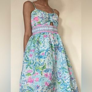 💕Lilly Pulitzer Blue & Pink Mini Dress w/ Bustier Bow Top & Adjustable Straps💕
